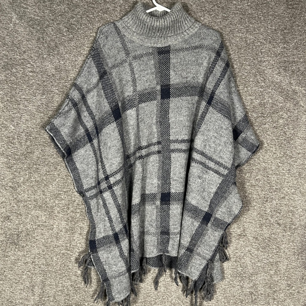 Barbour Winter‎ Tartan Knit Cape Poncho Gray Plaid One Size Merino Wool Alpaca